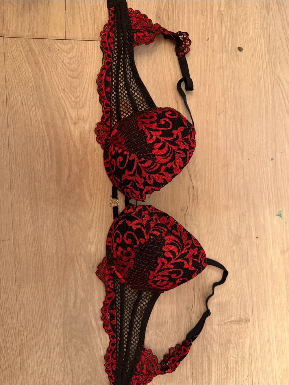 La SENZA Red and Black Lace Push-Up Bra